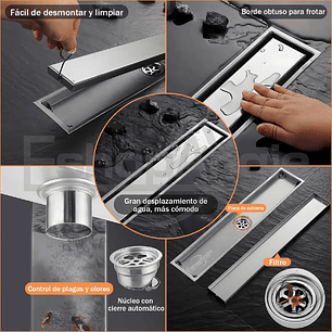 Piso Drenaje Ducha Cubierta Acero Inoxidable Filtro 60x10cm