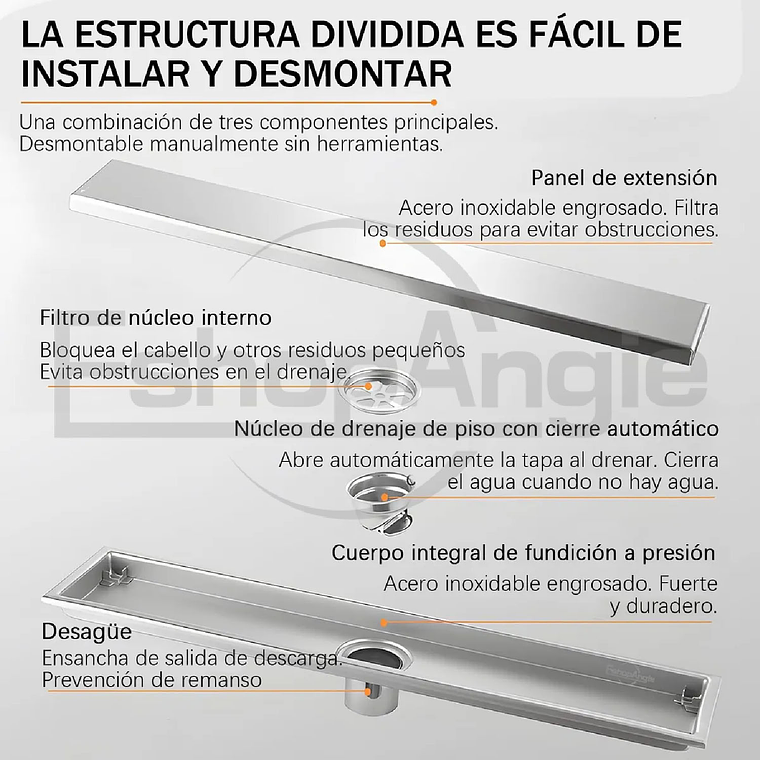 Piso Drenaje Ducha Cubierta Acero Inoxidable Filtro 60x10cm 4