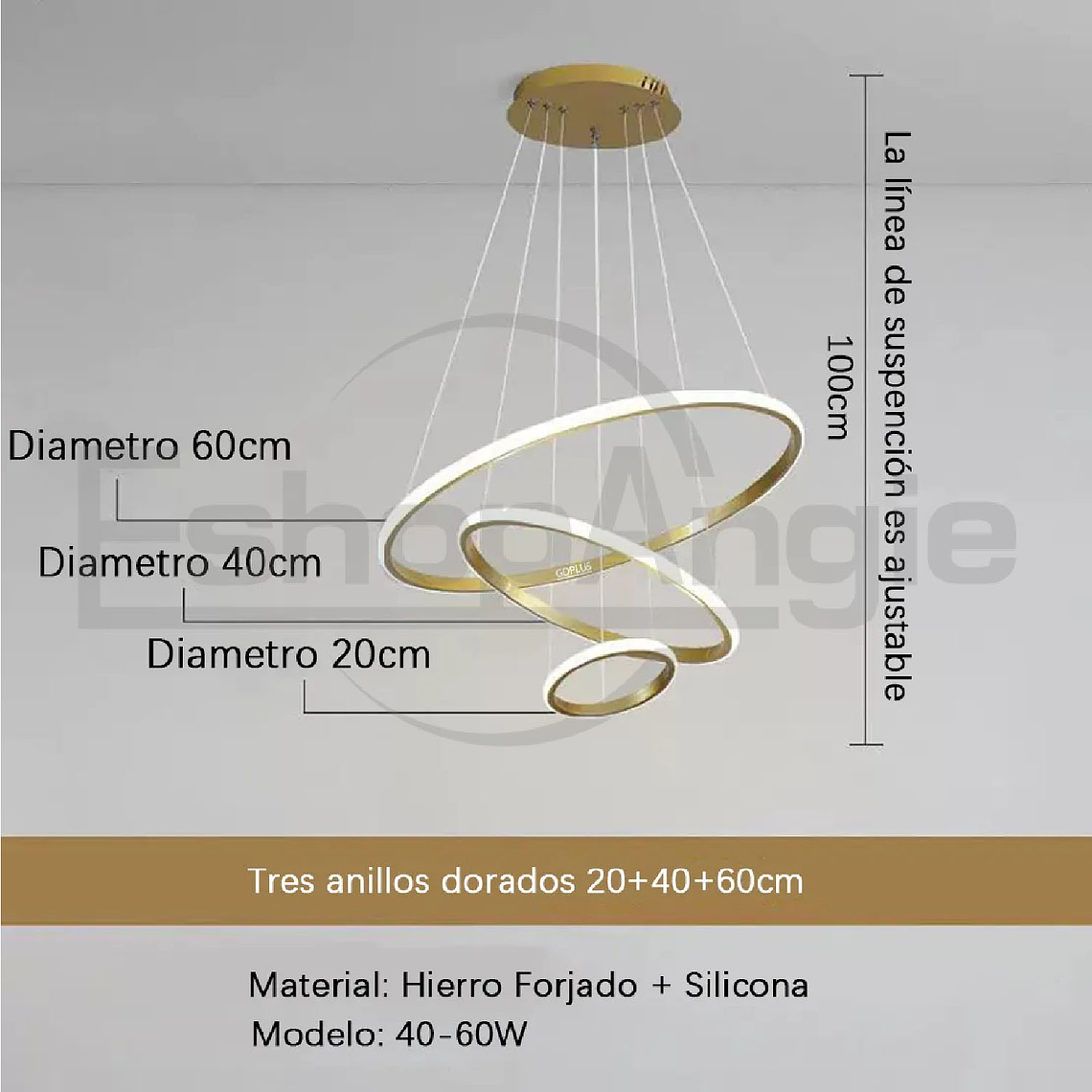 Lampara Colgante De Techo Led Moderna 3 Anillos Ajustables 6