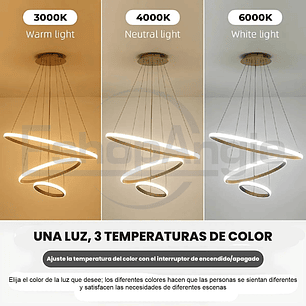 Lampara Colgante De Techo Led Moderna 3 Anillos Ajustables