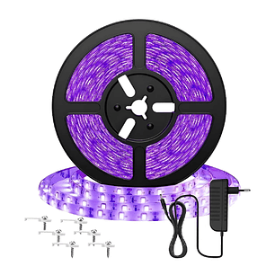 Cinta Led 12v Uv Negra Fluor Adhesiva 5mts + Adaptador 220v
