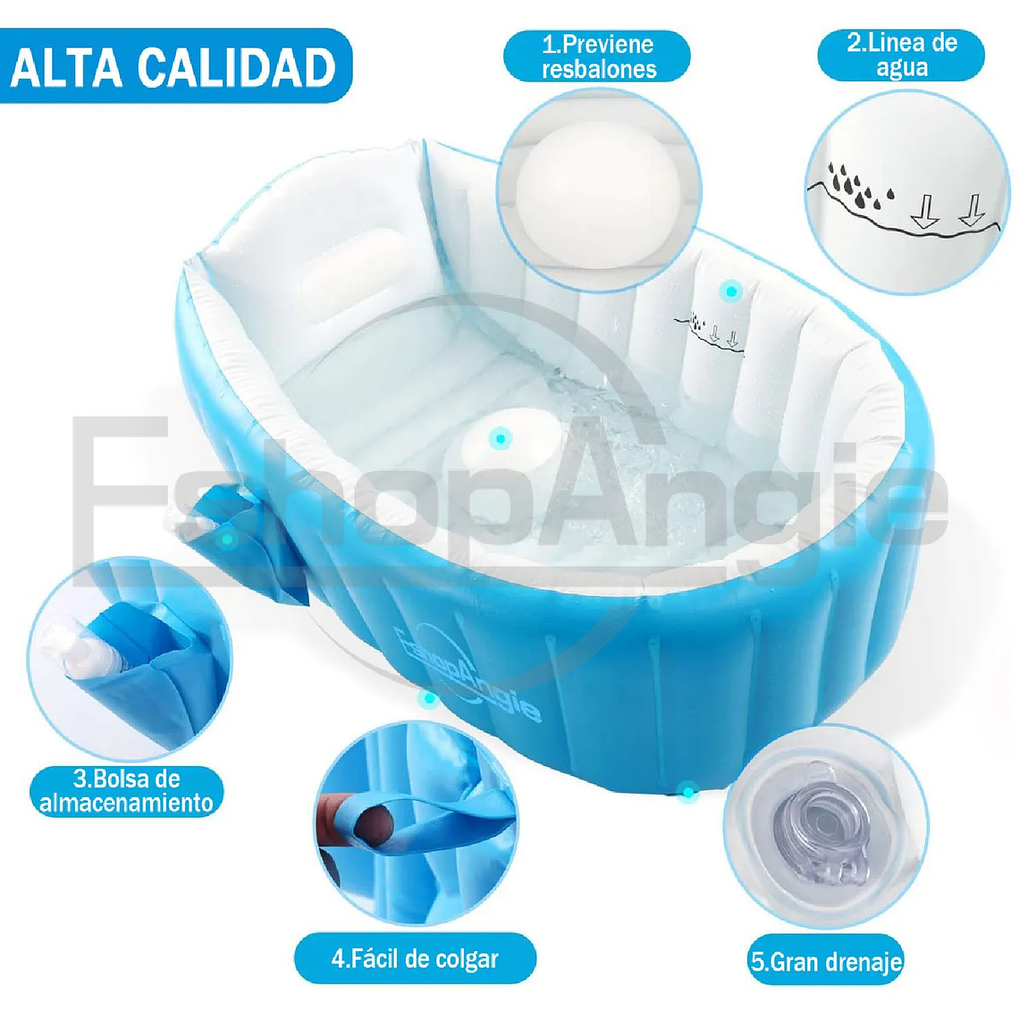 Bañera Tina Inflable Bebés Portátil Plegable Antideslizante 6