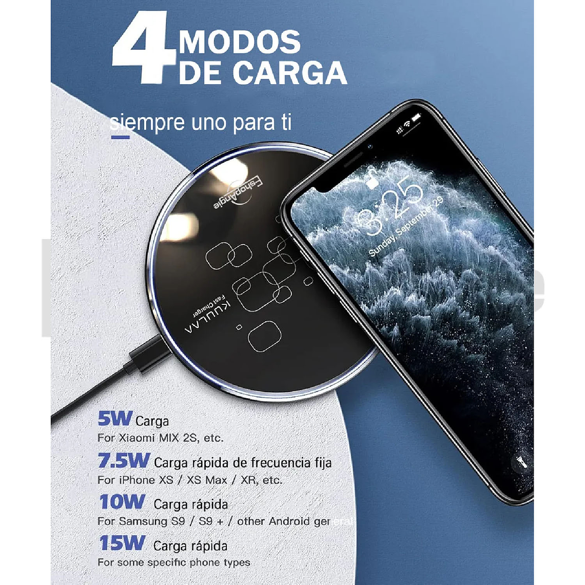 Cargador Inalambrico Carga Rapida Kuulaa 15w Qi Universal 6
