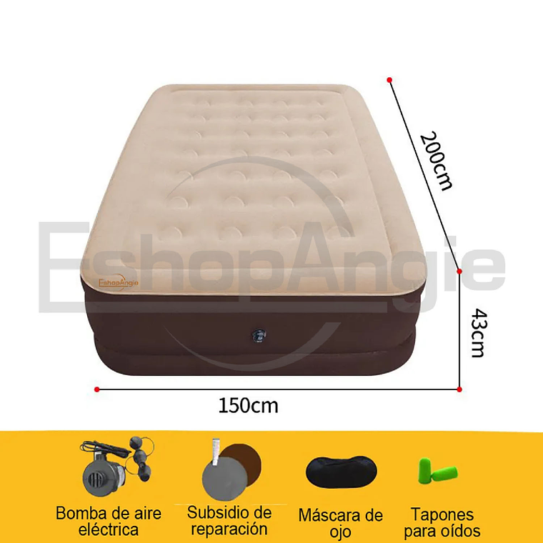 Cama Colchón Inflable 2 Plazas Con Bomba Eléctrica Camping 6