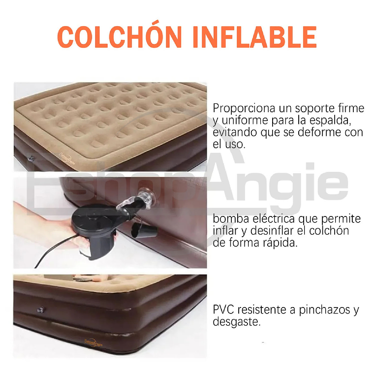Cama Colchón Inflable 2 Plazas Con Bomba Eléctrica Camping 3
