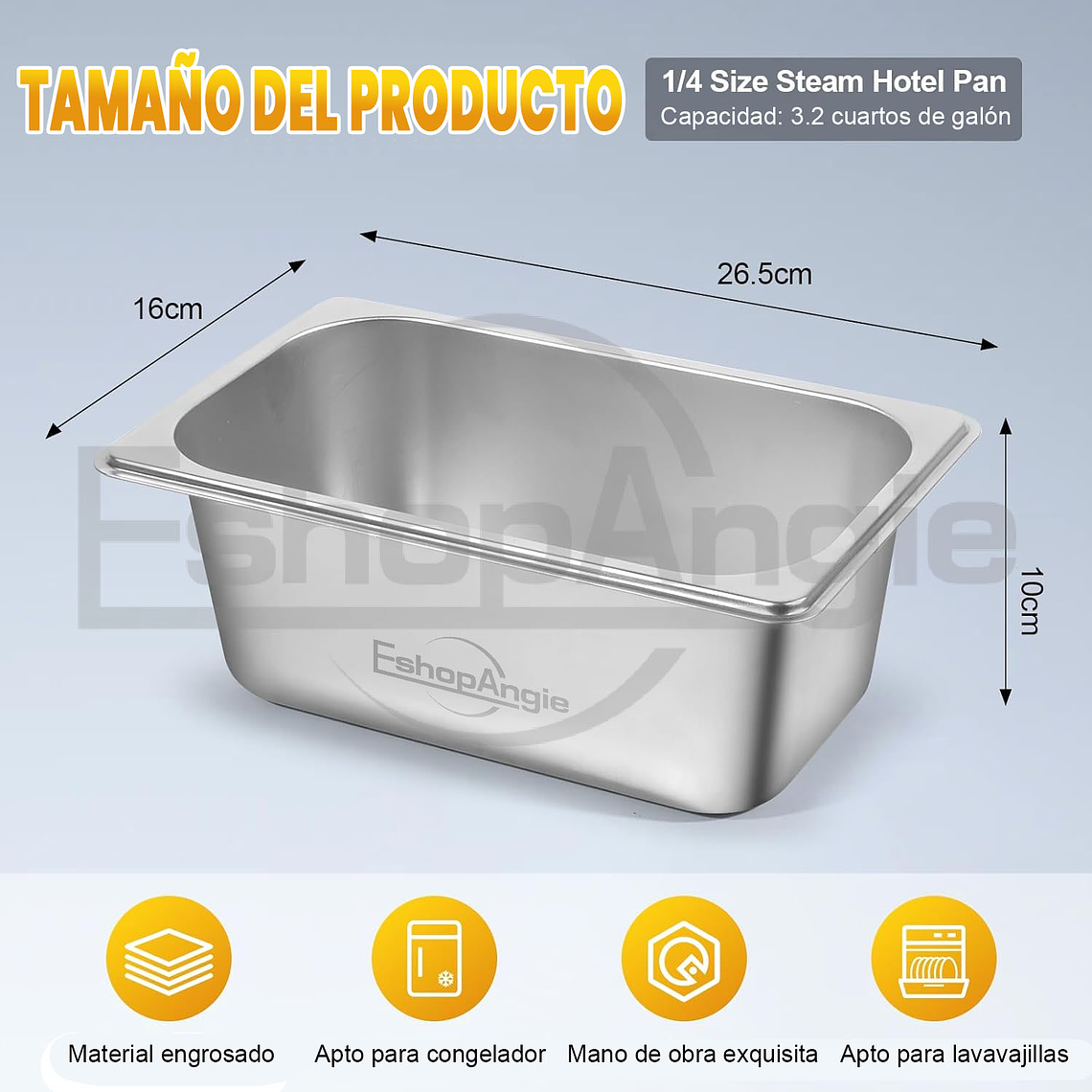 Pack 6 Deposito Gastronomico Acero 16 Cm X 26.5 Cm Con Tapa 5