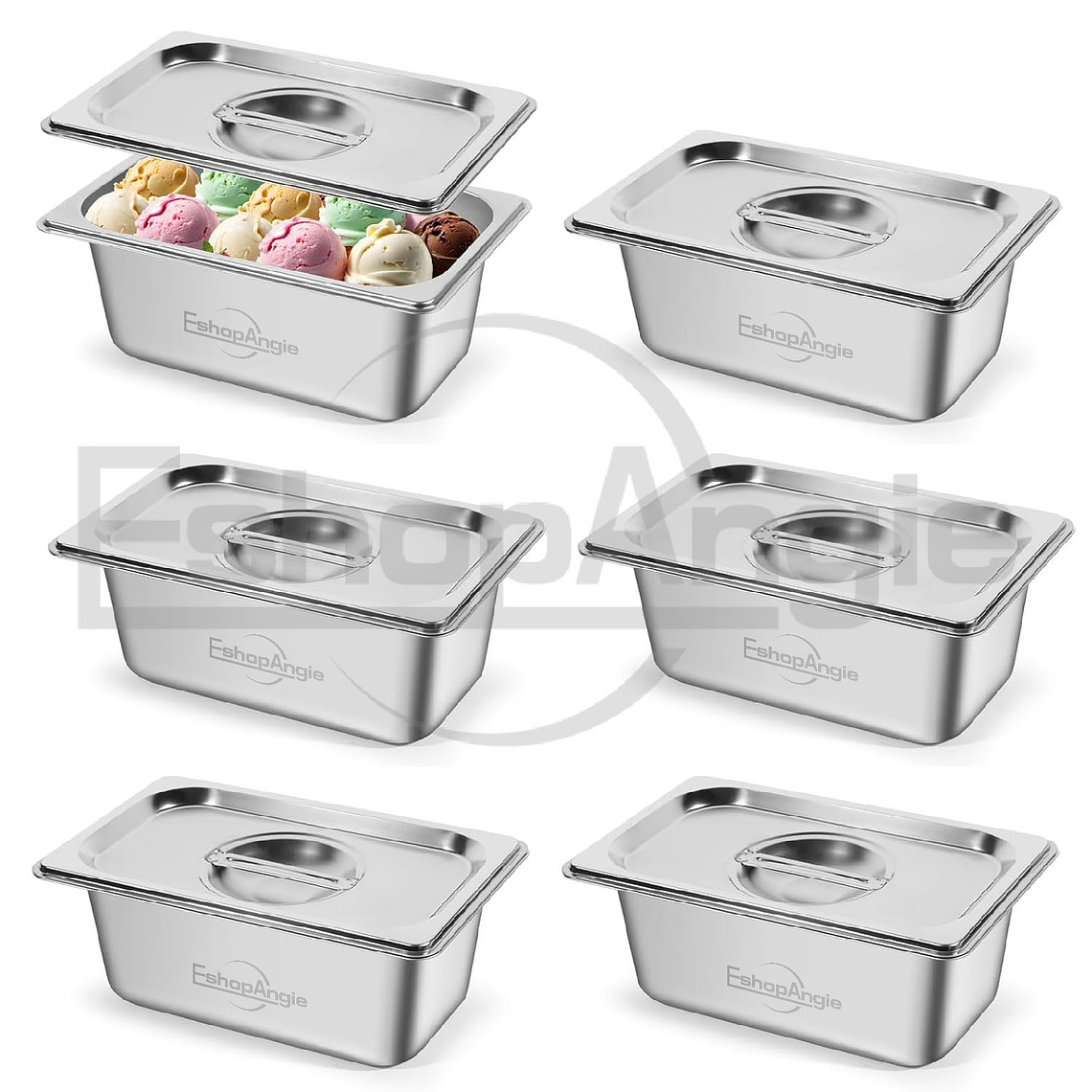 Pack 6 Deposito Gastronomico Acero 16 Cm X 26.5 Cm Con Tapa 1