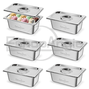 Pack 6 Deposito Gastronomico Acero 16 Cm X 26.5 Cm Con Tapa