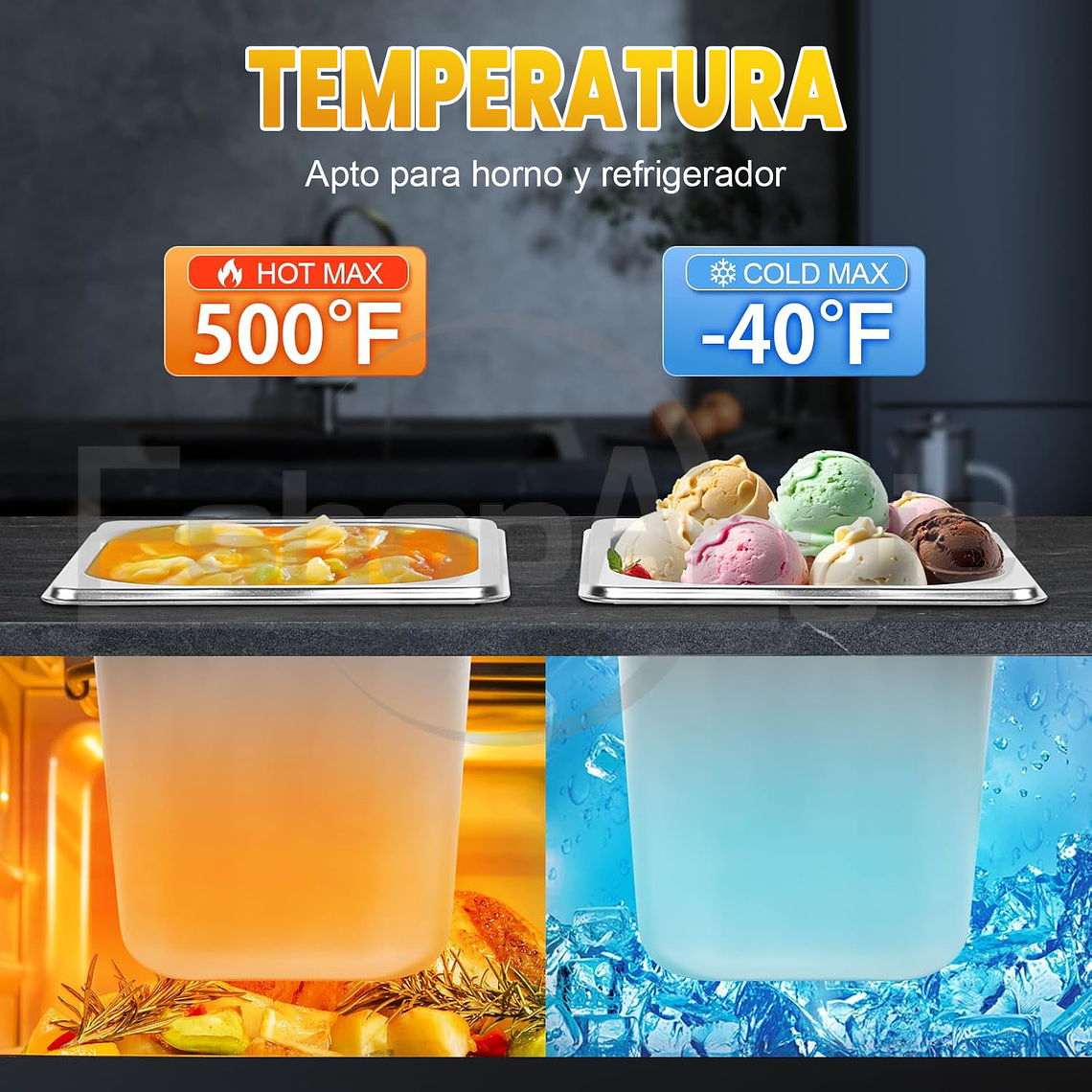 Pack 6 Deposito Gastronomico Acero 16 Cm X 26.5 Cm Con Tapa 3