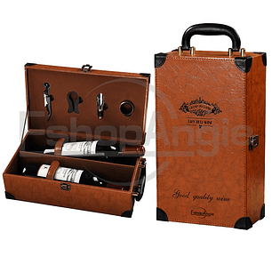 Caja Para Vinos Maleta De Cuero Con Accesorios