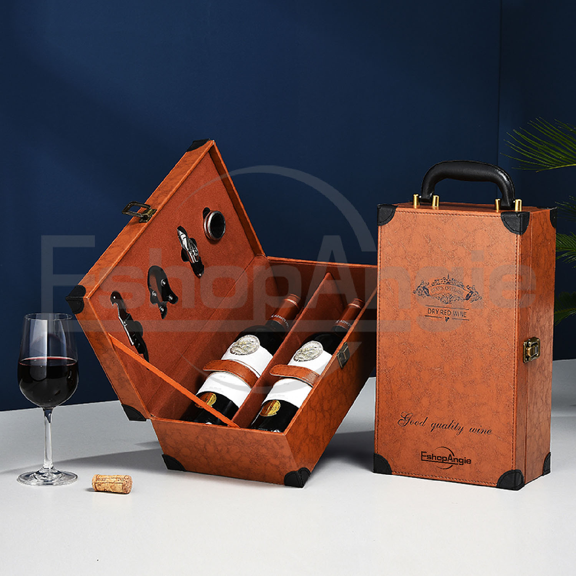 Caja Para Vinos Maleta De Cuero Con Accesorios 3