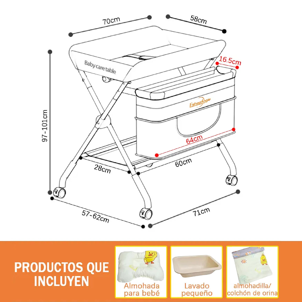 Cambiador Portátil Bebé Plegable Multifuncional Mudador 8