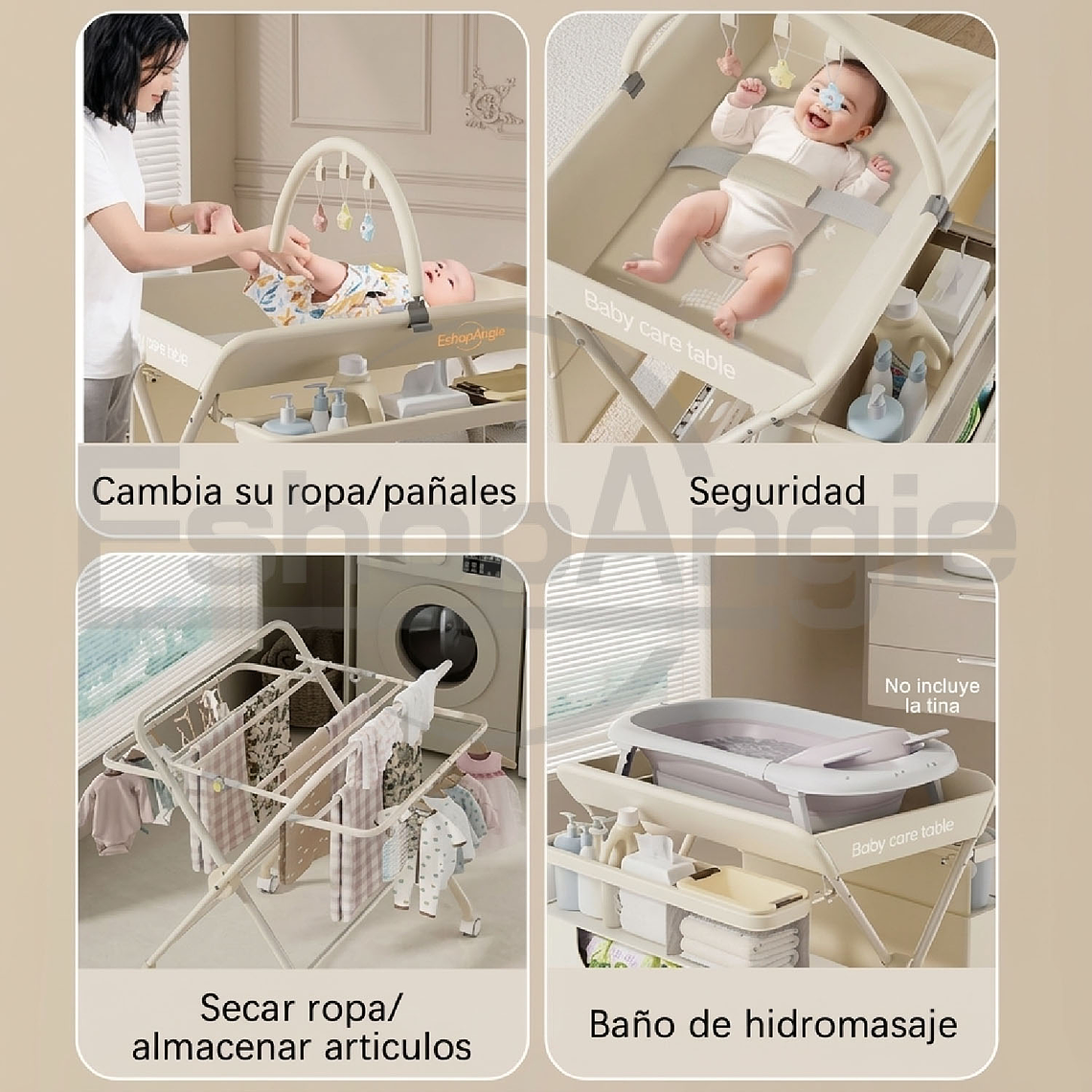 Cambiador Portátil Bebé Plegable Multifuncional Mudador 7