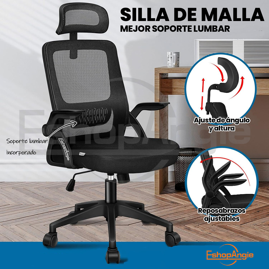 Silla De Oficina Ergonomica Tela Malla Con Reposacabeza 5