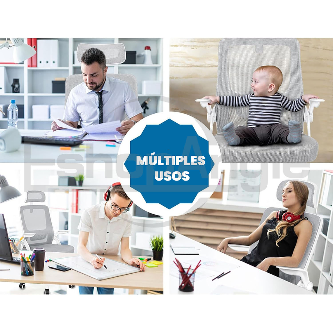 Silla De Oficina Ergonomica Tela Malla Con Reposacabeza 8