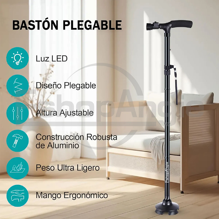 Baston Ortopedico Plegable Con Luz Led Base Adulto Ajustable 3