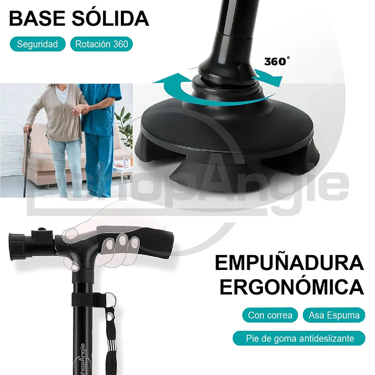 Baston Ortopedico Plegable Con Luz Led Base Adulto Ajustable 5