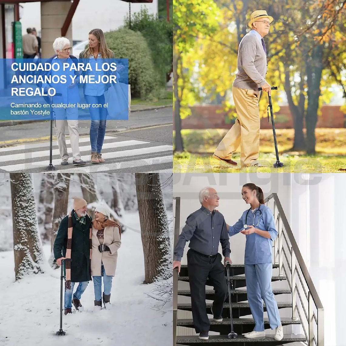 Baston Ortopedico Plegable Con Luz Led Base Adulto Ajustable 8