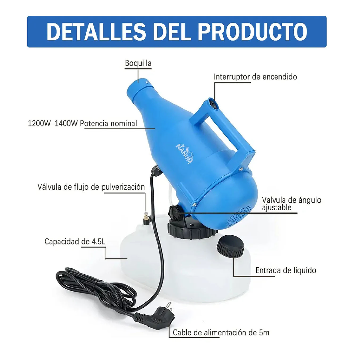 Fumigador Sanitizado Nebulizador Eléctrico 4.5l Pulverizador 5