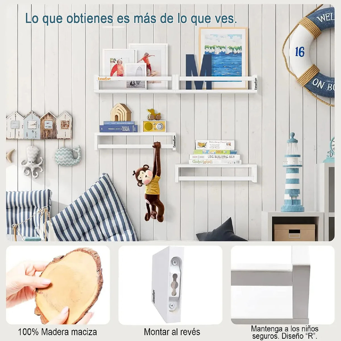 Set 4 Repisas De Madera Con Baranda De Seguridad Flotantes 2