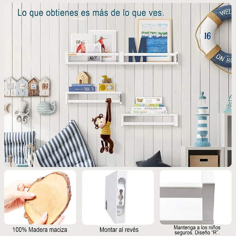 Set 4 Repisas De Madera Con Baranda De Seguridad Flotantes 2