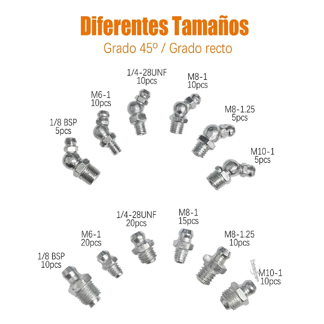 130pcs Surtido De Boquillas Graseras Hidráulicas Engrase 4