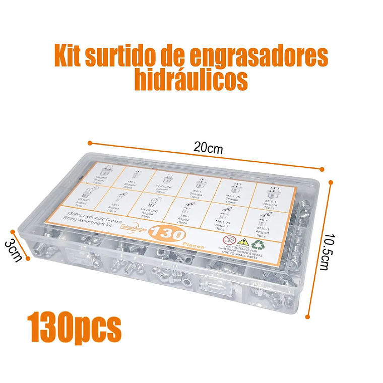 130pcs Surtido De Boquillas Graseras Hidráulicas Engrase 5