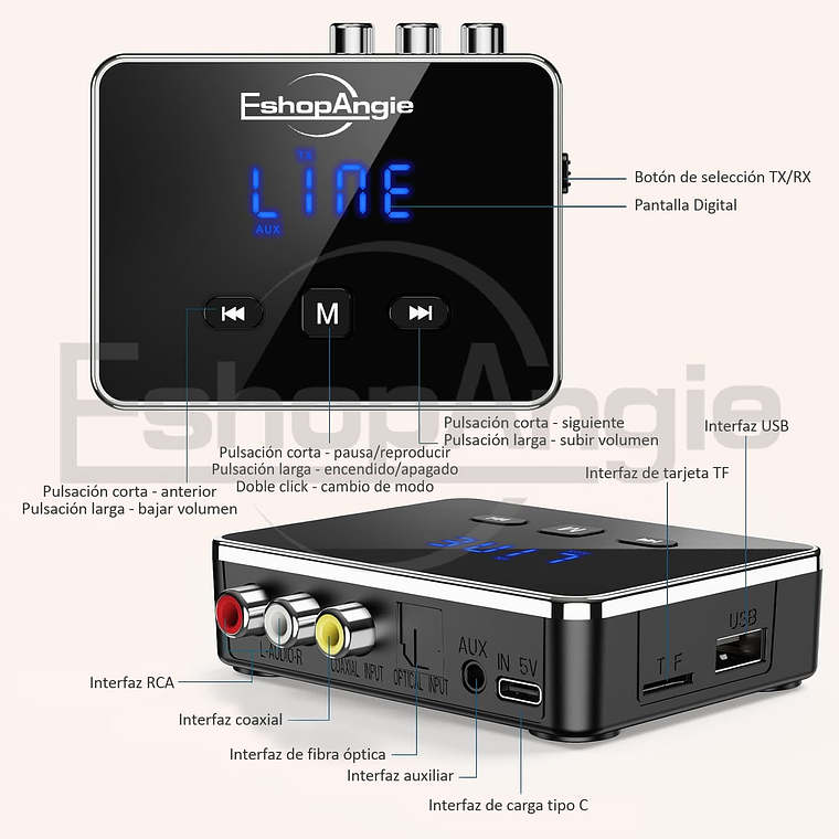 Transmisor Receptor Adaptador Bluetooth Convertidor Optico 6