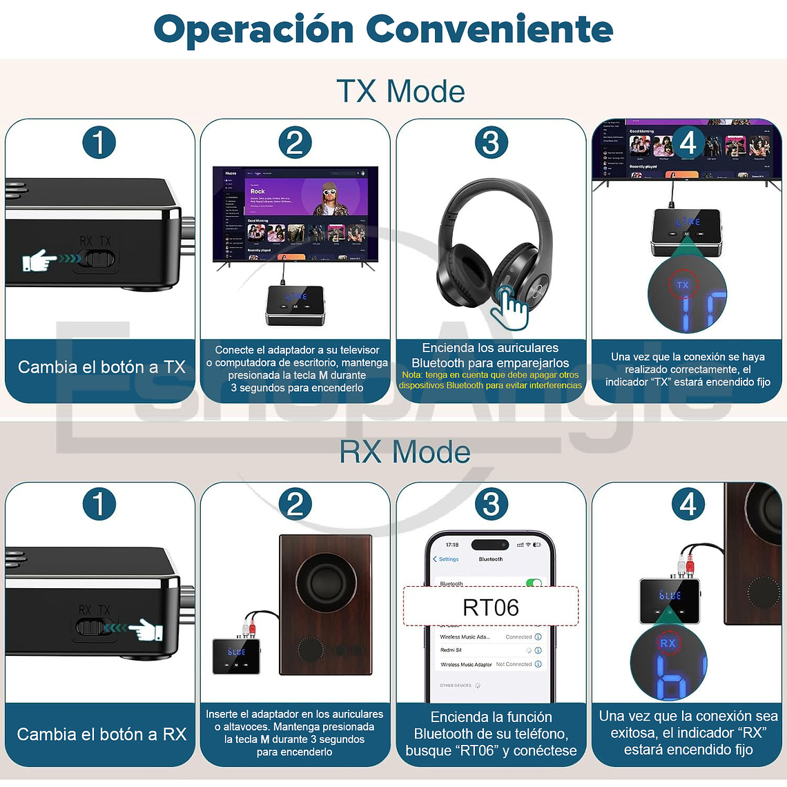 Transmisor Receptor Adaptador Bluetooth Convertidor Optico 8