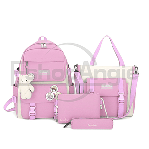 Mochila Urbana Escolar Viaje Estilo Coreano 4 Piezas