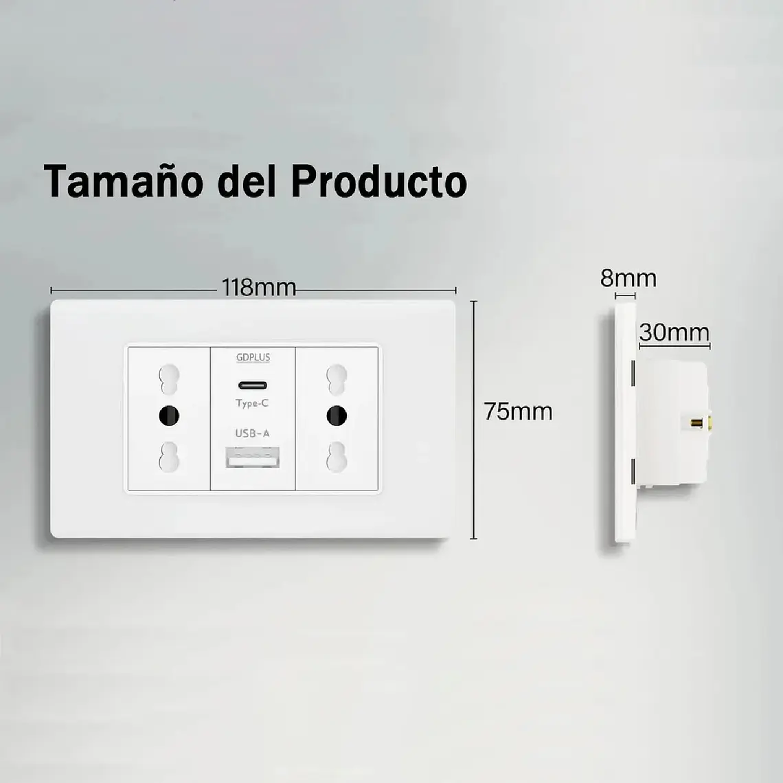 Tomacorriente Doble + Cargador Usb Y Tipo C Pared 16a 5