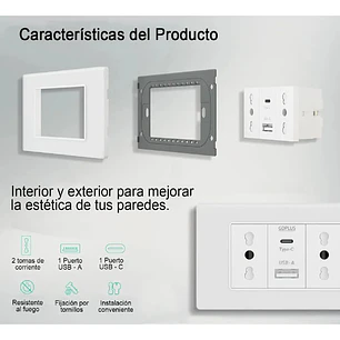 Tomacorriente Doble + Cargador Usb Y Tipo C Pared 16a