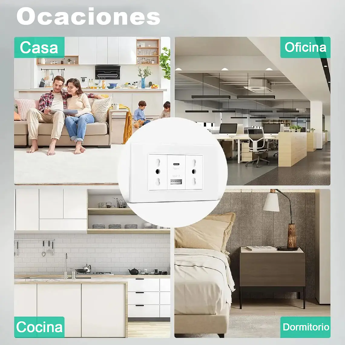 Tomacorriente Doble + Cargador Usb Y Tipo C Pared 16a 3