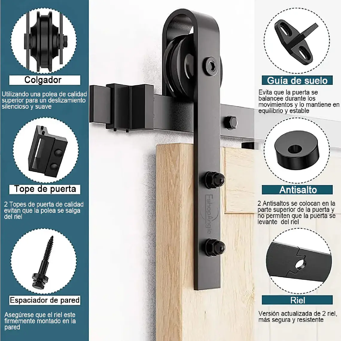 Kit Herraje Riel Para Puerta Corrediza Estilo Granero 2m 3