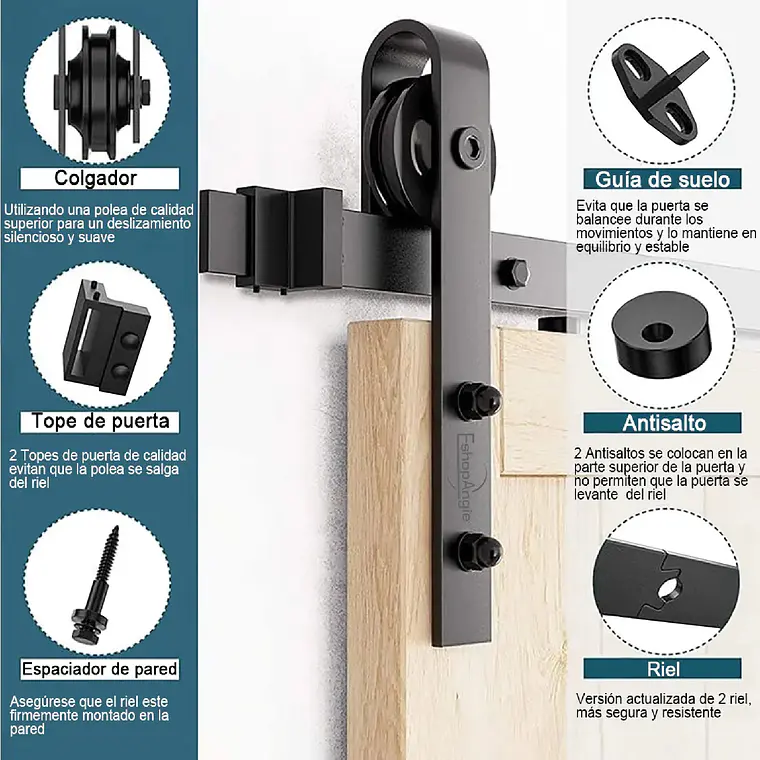 Kit Herraje Riel Para Puerta Corrediza Estilo Granero 2m 3