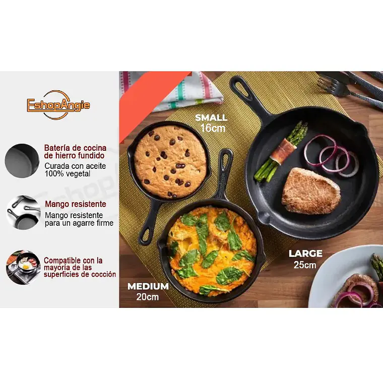 Set De 3 Sartenes De Hierro Fundido 16 20 Y 25cm Cocina 5
