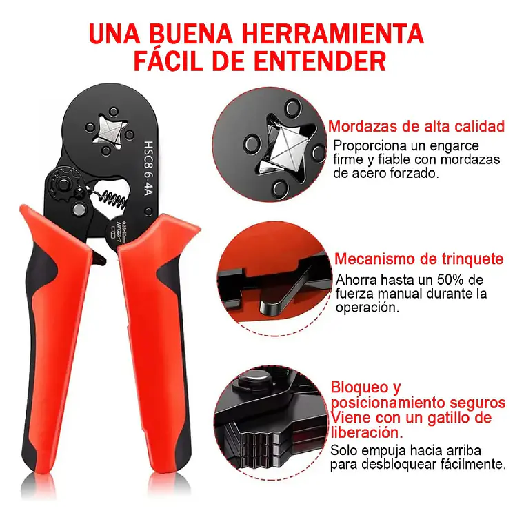 Kit 3en1 Alicate Crimpeadora Pelacables Y 1200 Terminales 4