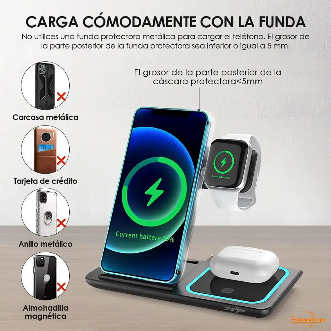 Cargador Inalámbrica 3 En 1 Base Carga Rápida 5