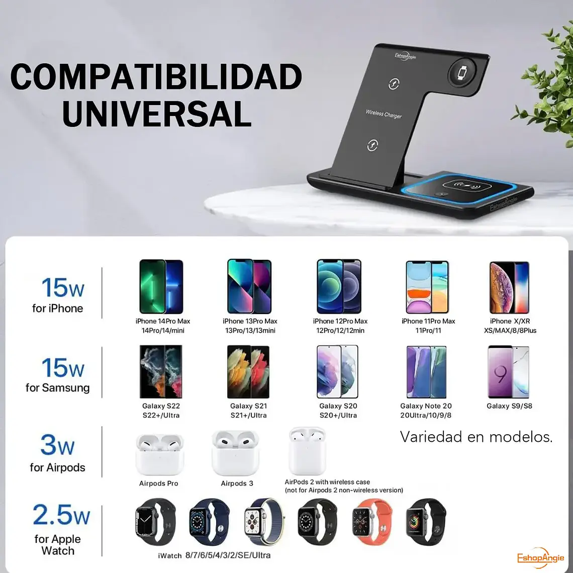 Cargador Inalámbrica 3 En 1 Base Carga Rápida 7
