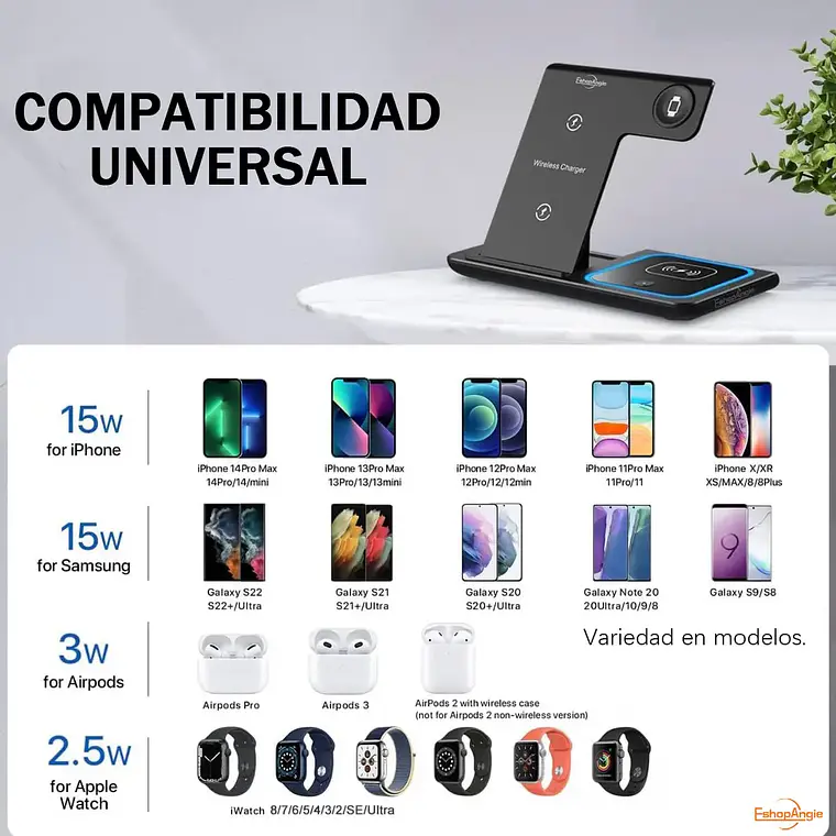 Cargador Inalámbrica 3 En 1 Base Carga Rápida 7