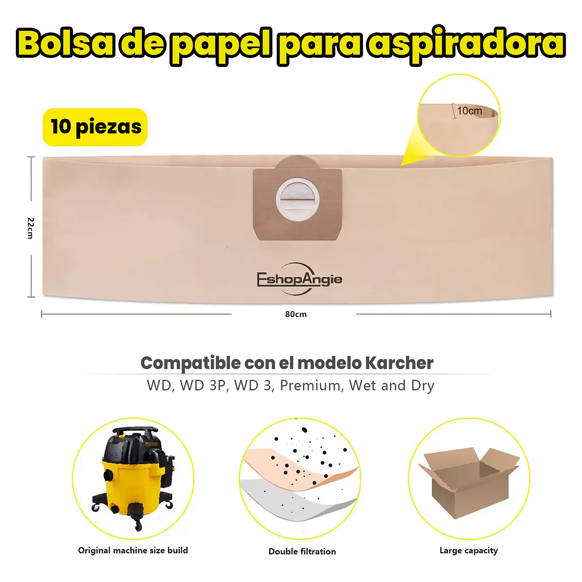 Set 10 Bolsas Papel Aspiradora Karcher Wd3 Mv3 Se4001 Nt20 5