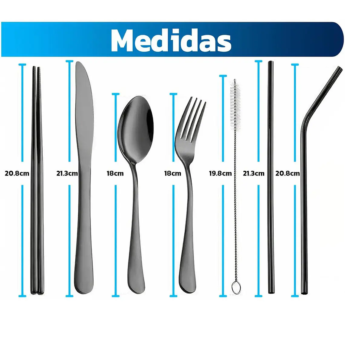 Juego De Cubiertos Portátiles Acero Inoxidable De 8 Piezas 7