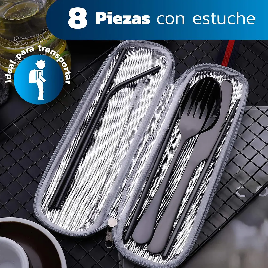 Juego De Cubiertos Portátiles Acero Inoxidable De 8 Piezas 4