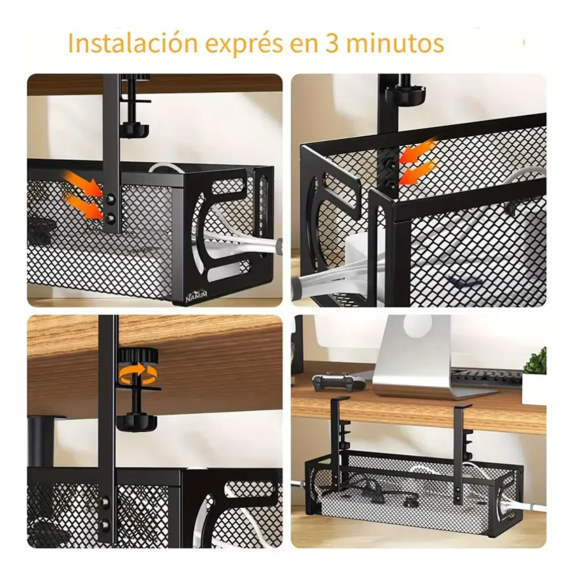 Organizador De Cables Escritorio Bandeja Rejilla Sin Taladro 3