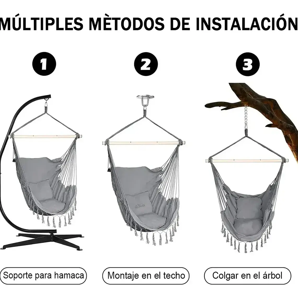 Silla Hamaca Colgante Columpio Con Cojín +kit De Instalación 2