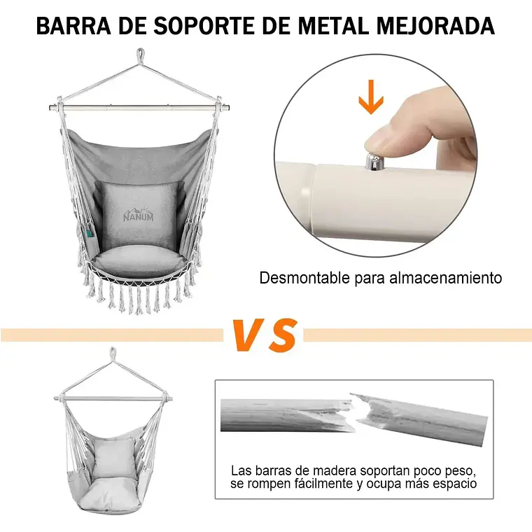 Silla Hamaca Colgante Columpio Con Cojín +kit De Instalación 3