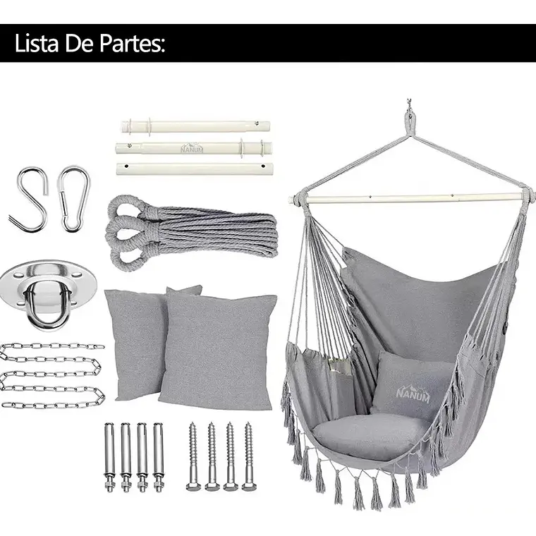 Silla Hamaca Colgante Columpio Con Cojín +kit De Instalación 6