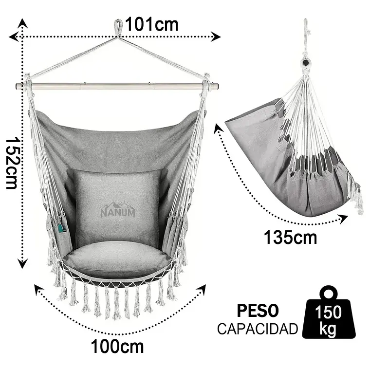 Silla Hamaca Colgante Columpio Con Cojín +kit De Instalación 9