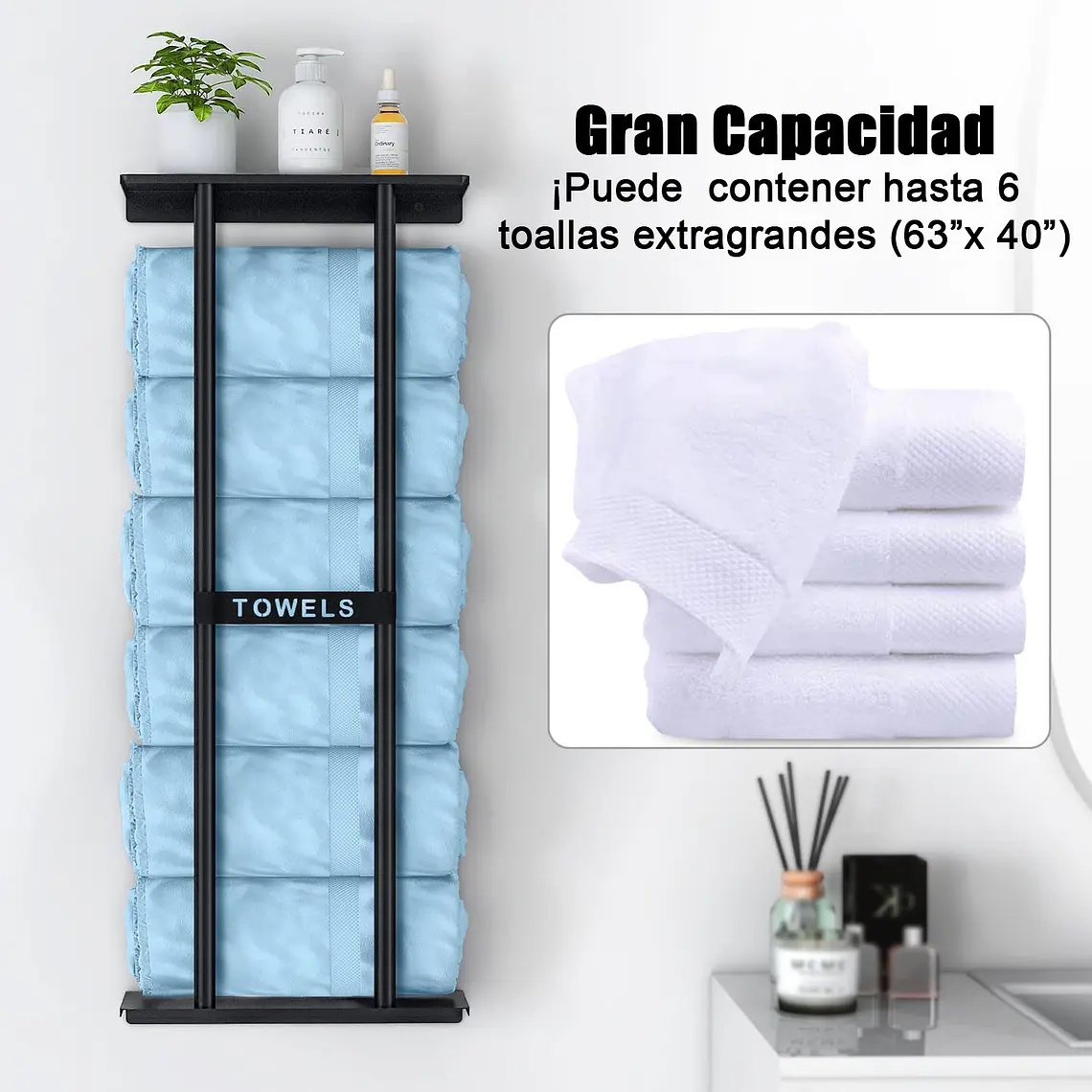 Repisa Con Porta Toallas Estante Toallero Baño Estanteria 3
