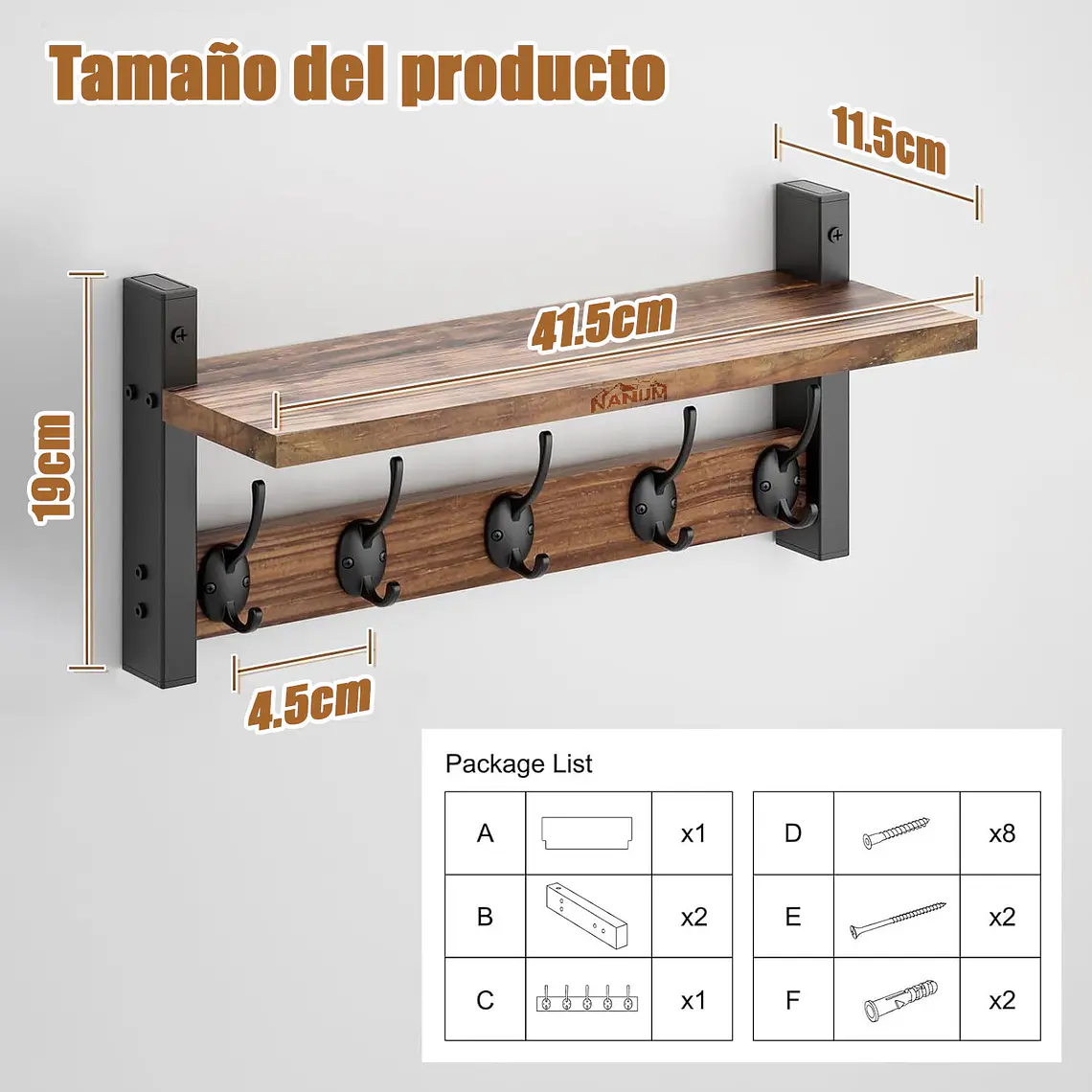 Repisa Perchero Estante De Pared Estanterías 5